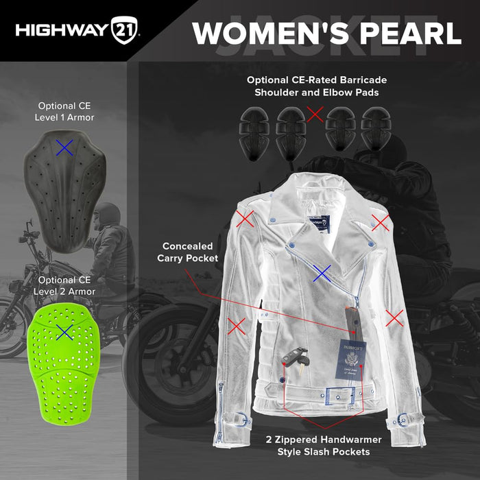 Highway 21 Women's Motorcycle Pearl Jacket (Black, 3X-Large)