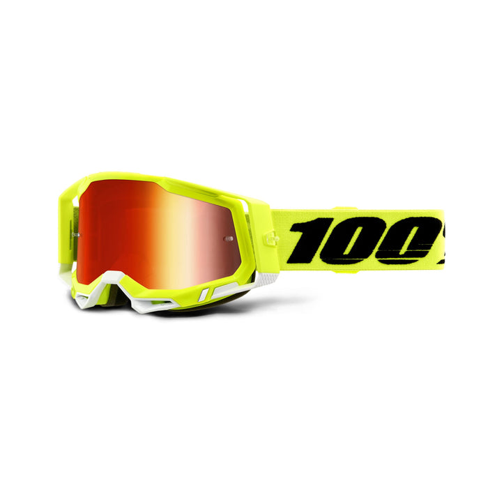 100% Racecraft 2 Mountain Bike & Motocross Goggles - MX and MTB Racing Protective Eyewear (Yellow - Mirror Red Lens)