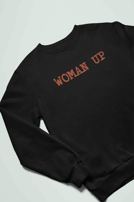 Men's Woman Up Design Funny Sweatshirt Crewneck Long Sleeve Pullover Black Large