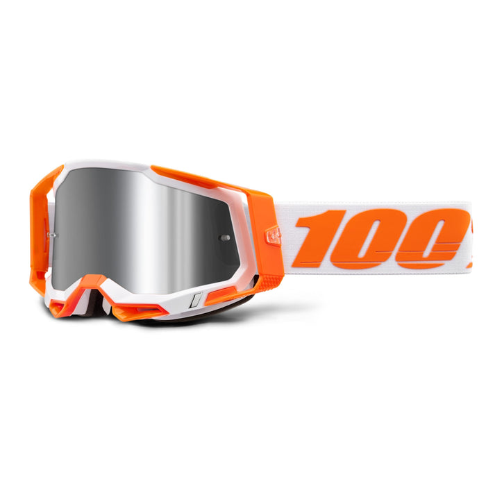 100% Racecraft 2 Mountain Bike & Motocross Goggles - MX and MTB Racing Protective Eyewear (Orange - Mirror Silver Flash)