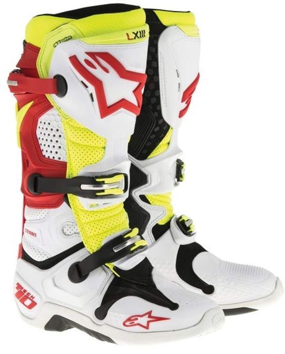 Alpinestars Unisex-Adult Tech 10 Boots (White/Red/Yellow, Size 7)