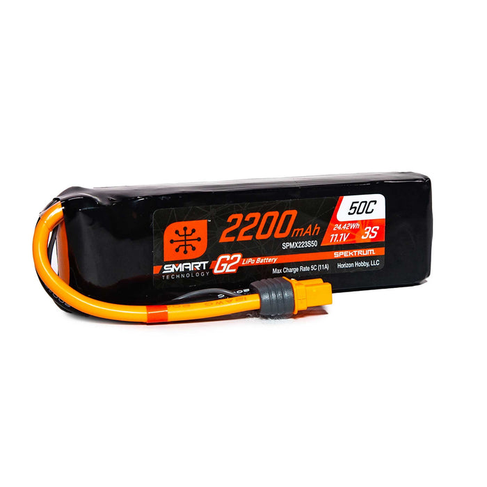 Spektrum SMART 2200mAh 3S 11.1V Smart G2 LiPo 50C IC3 SPMX223S50 Airplane Batteries