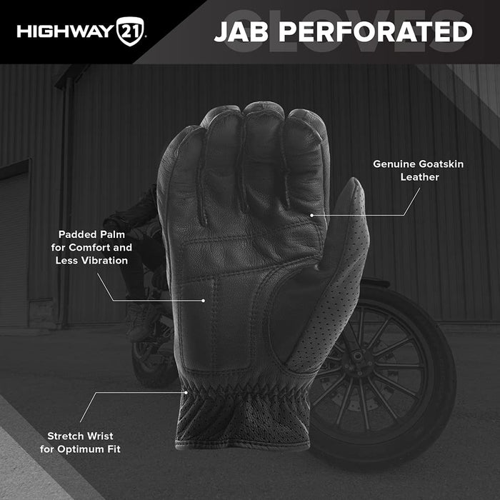 Highway 21 Men's Motorcycle Jab Full Perforated Gloves (Brown, 2X-Large)