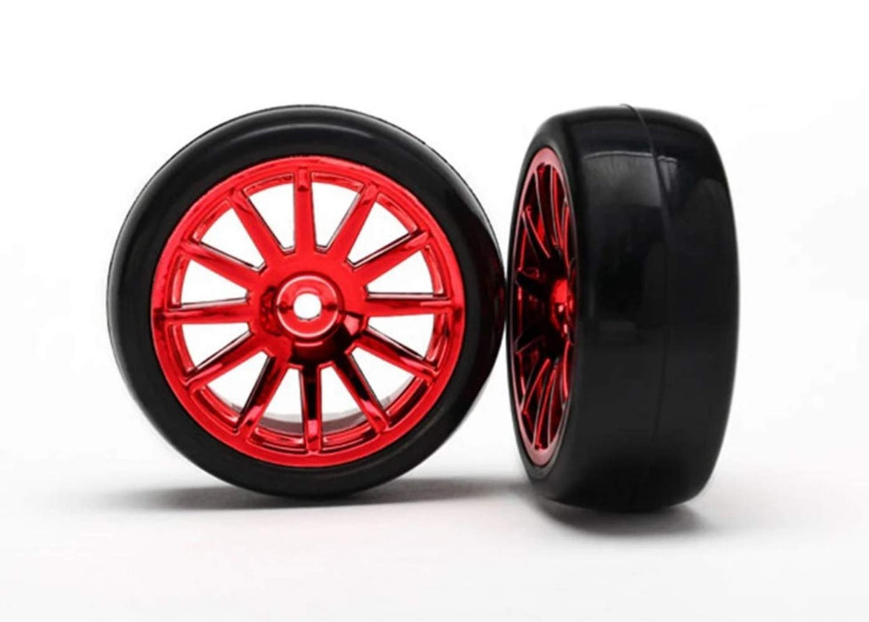 Traxxas Assembled Glued 12-SpokeTires & Wheels Red/Chrome