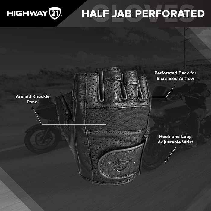 Highway 21 Men's Motorcycle Half Jab Perforated Gloves (Brown, Large)