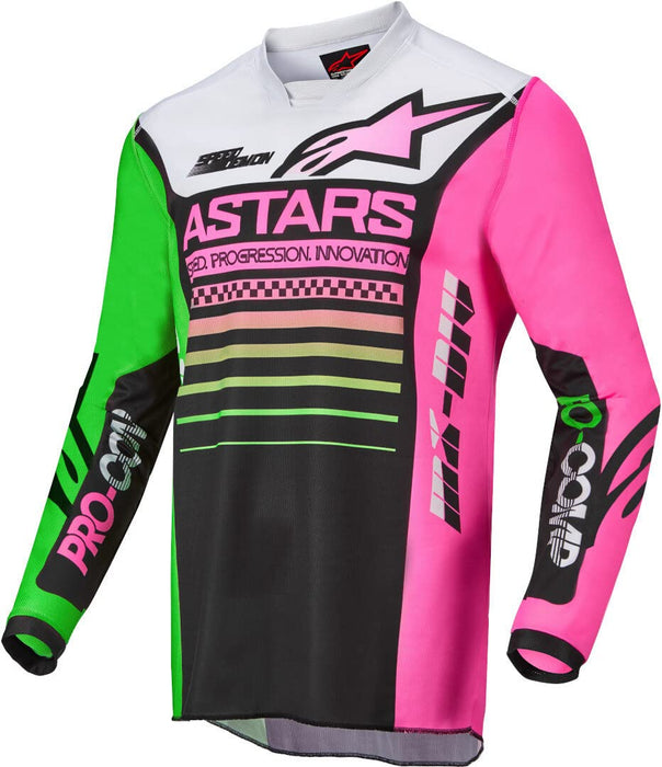 Alpinestars Youth Racer Compass Jersey Blk/Grn Neon/Pink Fluo Ys (3772122-1669-S)