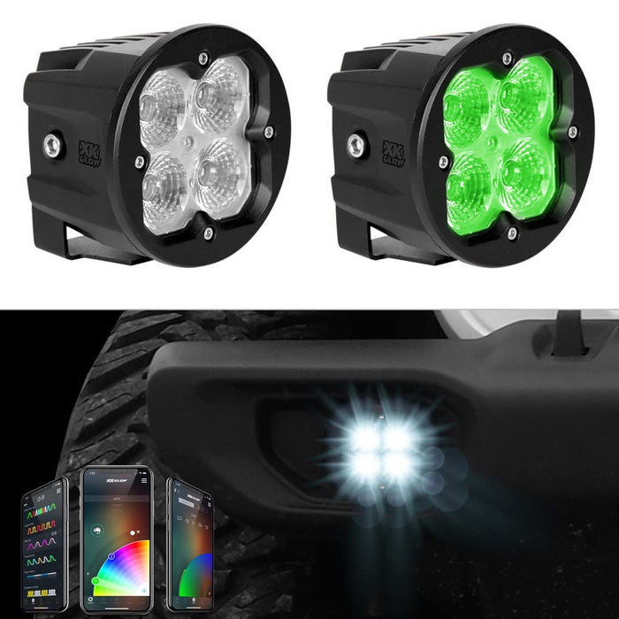 2PC XKGLOW Fog Light Mount Cube Light Flood Beam SAE Bluetooth App Control