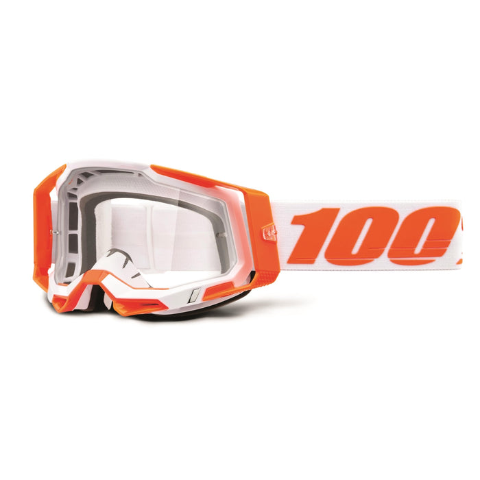 100% Racecraft 2 Mountain Bike & Motocross Goggles - MX and MTB Racing Protective Eyewear (Orange - Clear Lens)