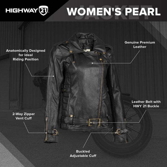 Highway 21 Women's Motorcycle Pearl Jacket (Black, 3X-Large)