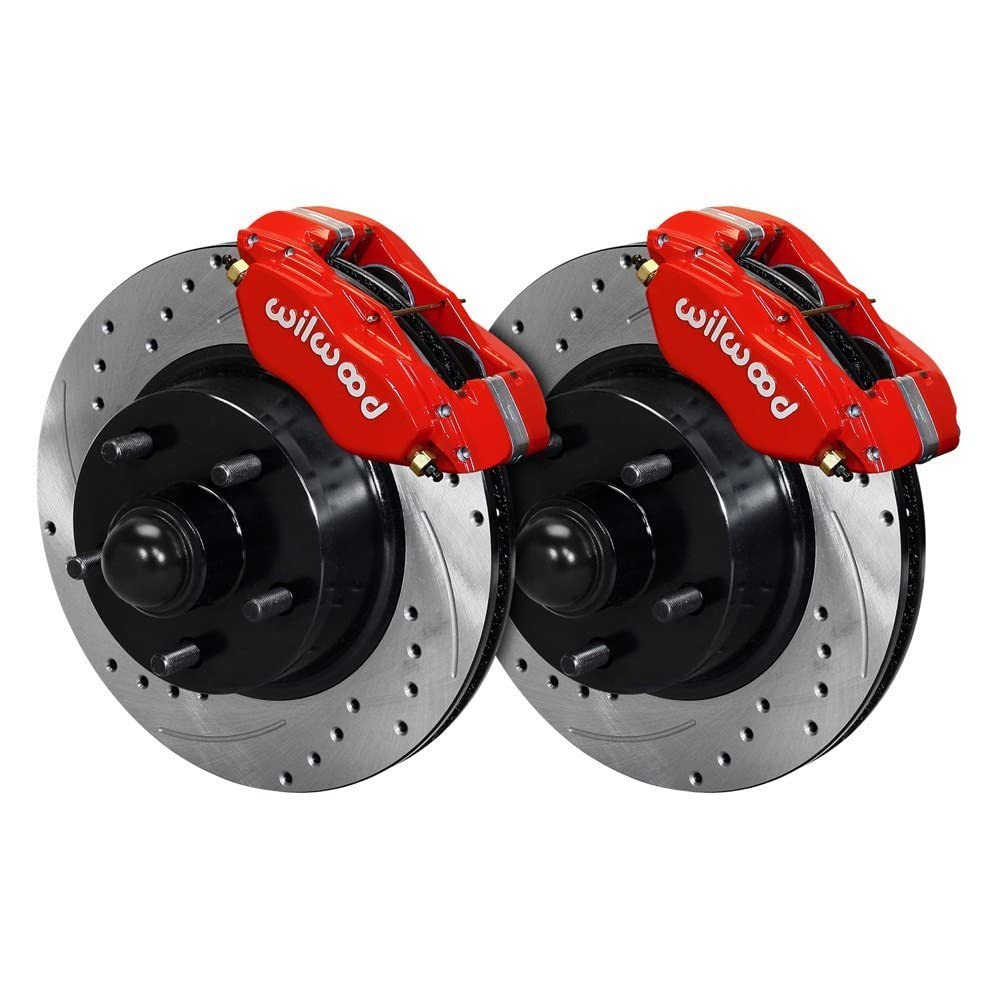 Wilwood Forged Dynalite-M Front Kit 11.30in 1 PC Rotor&Hub Drill-Red 1965-1969 Mustang Disc & Drum 140-13476-DR