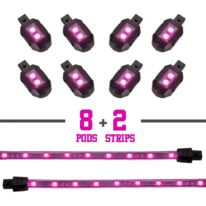 XKGLOW Pink 8 POD 2 Strip LED Universal Motorcycle Accent Neon Underglow Light Kit