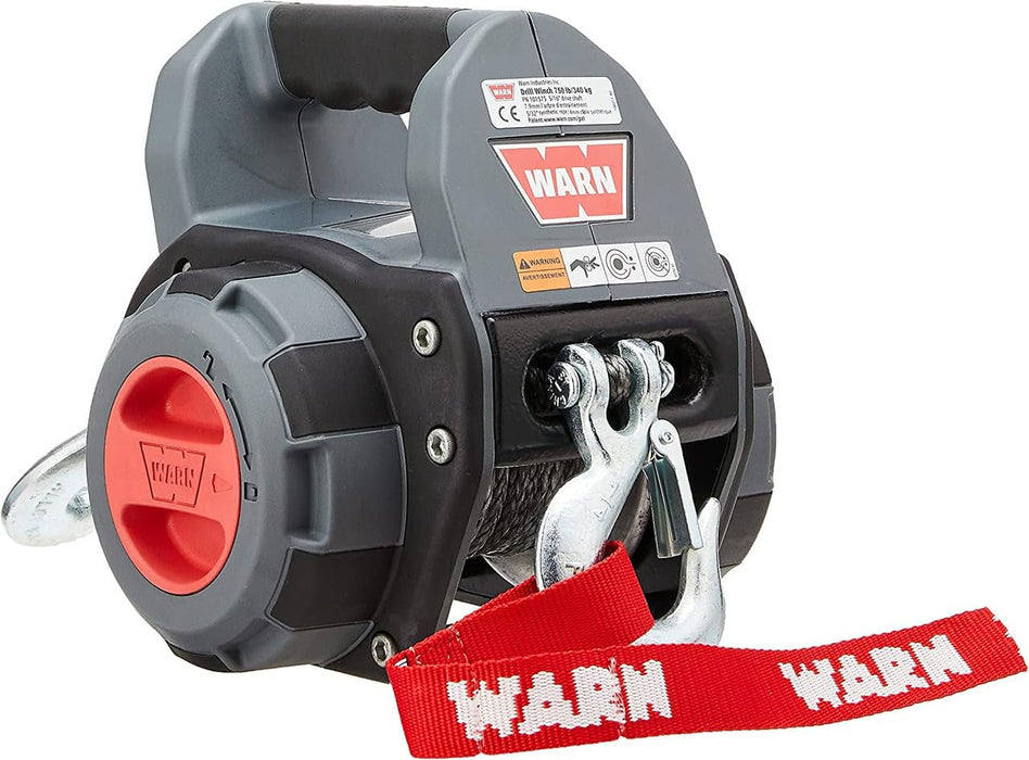 WARN 101575 Handheld Portable Drill Winch with 40 Foot Synthetic Rope: 750 lb Pulling Capacity , Gray