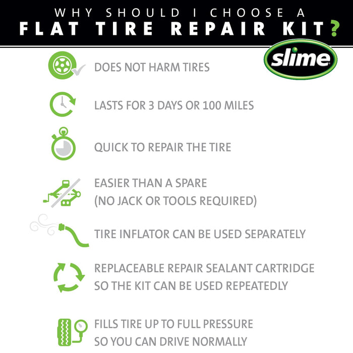 Slime 50107 Flat Tire Puncture Repair, Smart Spair, Emergency Kit for Car Tires, Includes Sealant and Tire Inflator Pump, Suitable for Cars and Other Highway Vehicles, 15 Min Fix