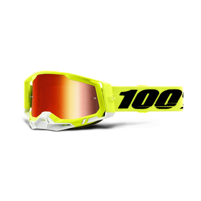 100% Racecraft 2 Mountain Bike & Motocross Goggles - MX and MTB Racing Protective Eyewear (Yellow - Mirror Red Lens)