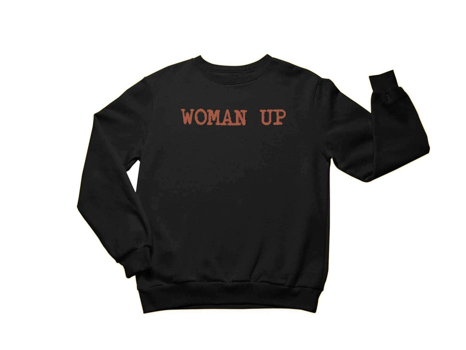 Men's Woman Up Design Funny Sweatshirt Crewneck Long Sleeve Pullover Black Large