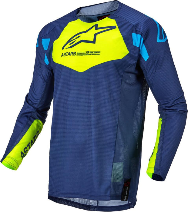 Alpinestars Techstar Factory Jersey Drk Blu/Ylw Fluo/Blu Neo Lg (3761022-7557-L)