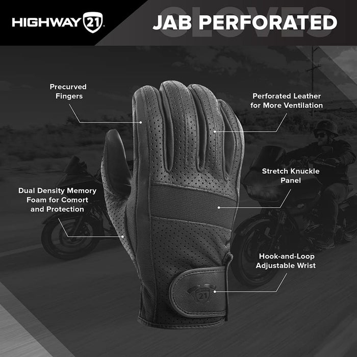 Highway 21 Men's Motorcycle Jab Full Perforated Gloves (Brown, Small)