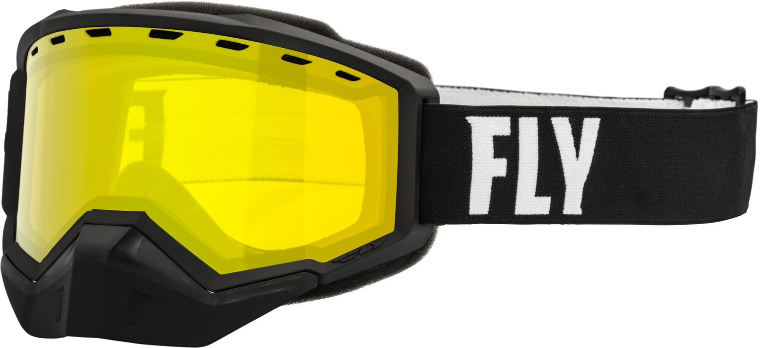 Fly Racing 2023 Focus Snow Goggle (Black/White W/Yellow Lens, Adult)