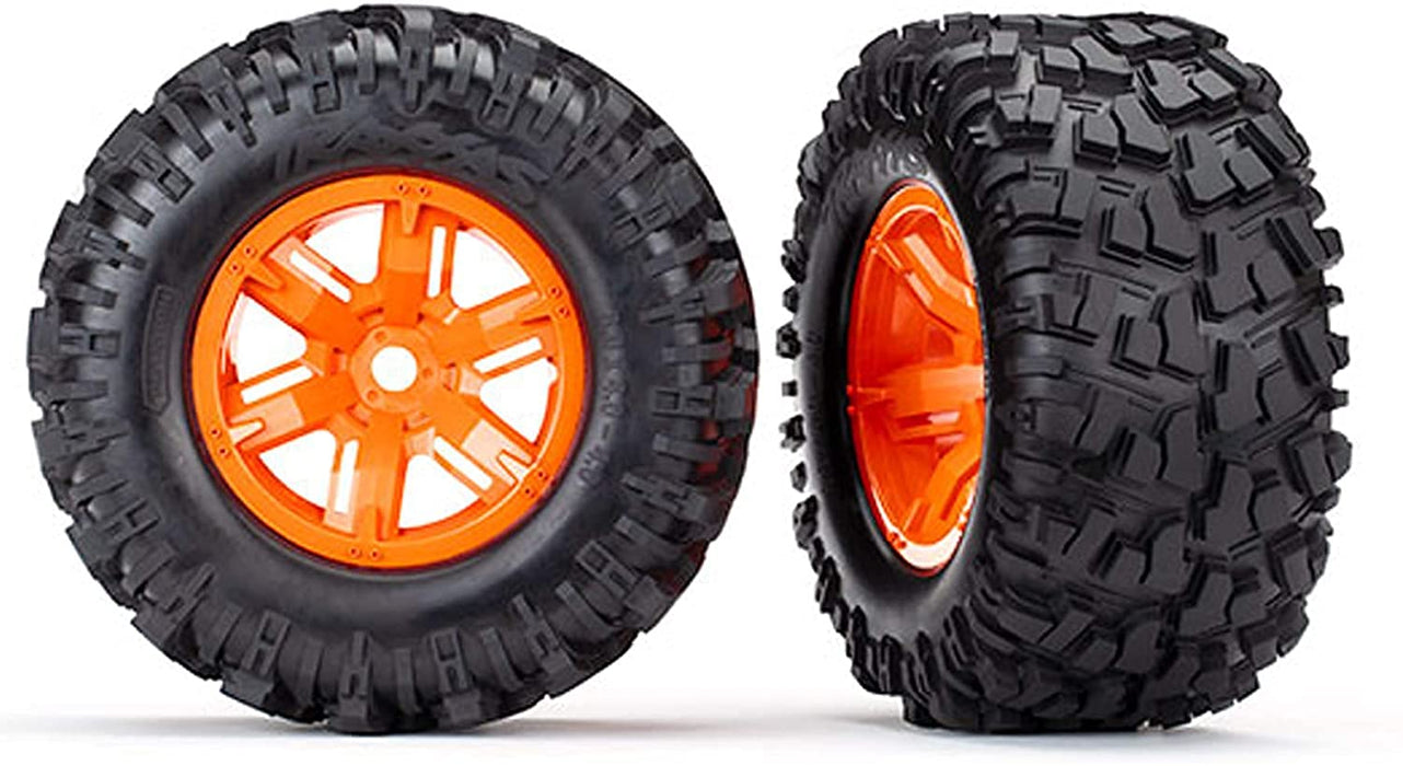 Traxxas TRA7772T Tires & Wheels Assembled glued (X-Maxx Orange Wheels Maxx at Tires Foam Inserts)