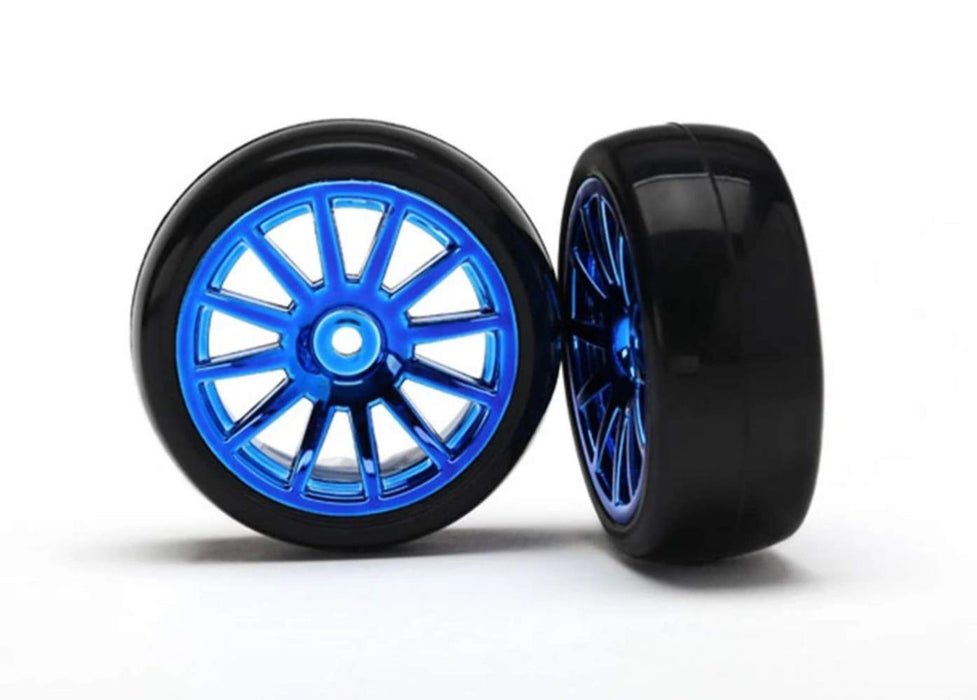 Traxxas Assembled Glued 12-Spoke Tires & Wheels Blue/Chrome