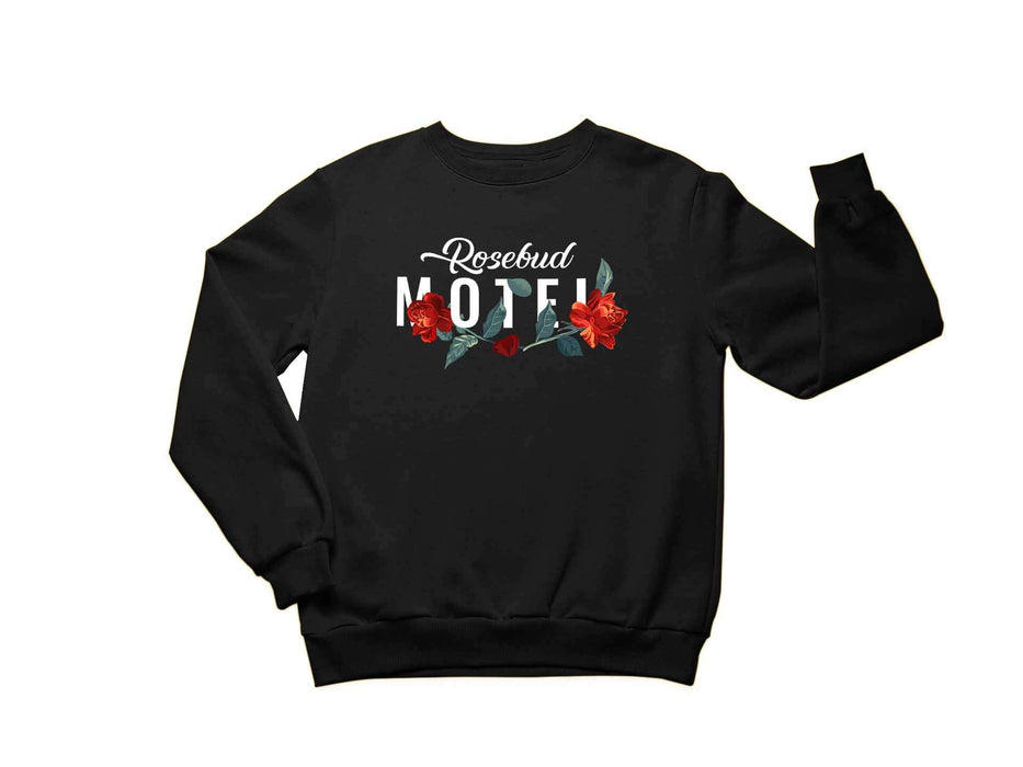 Men's Rosebud Motel Crewneck Long Sleeve Sweatshirt Funny Design Pullover Black Medium