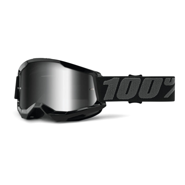 100% Strata 2 Motocross & Mountain Bike Goggles - MX and MTB Racing Protective Eyewear (Black - Mirror Silver Lens)