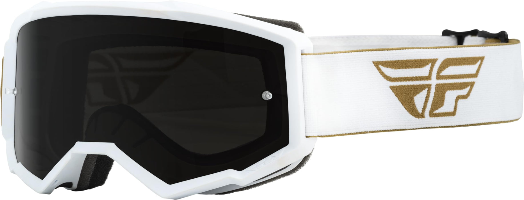 Fly Racing 2023 Zone Goggle (Gold/White W/Dark Smoke/Smoke Lens, Youth)