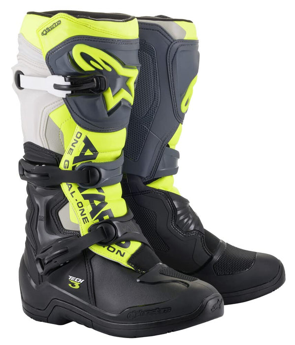 Alpinestars Tech 3 Boots Blk/Cool Grey/Ylw/Fluo Sz 10 (2013018-1055-10)