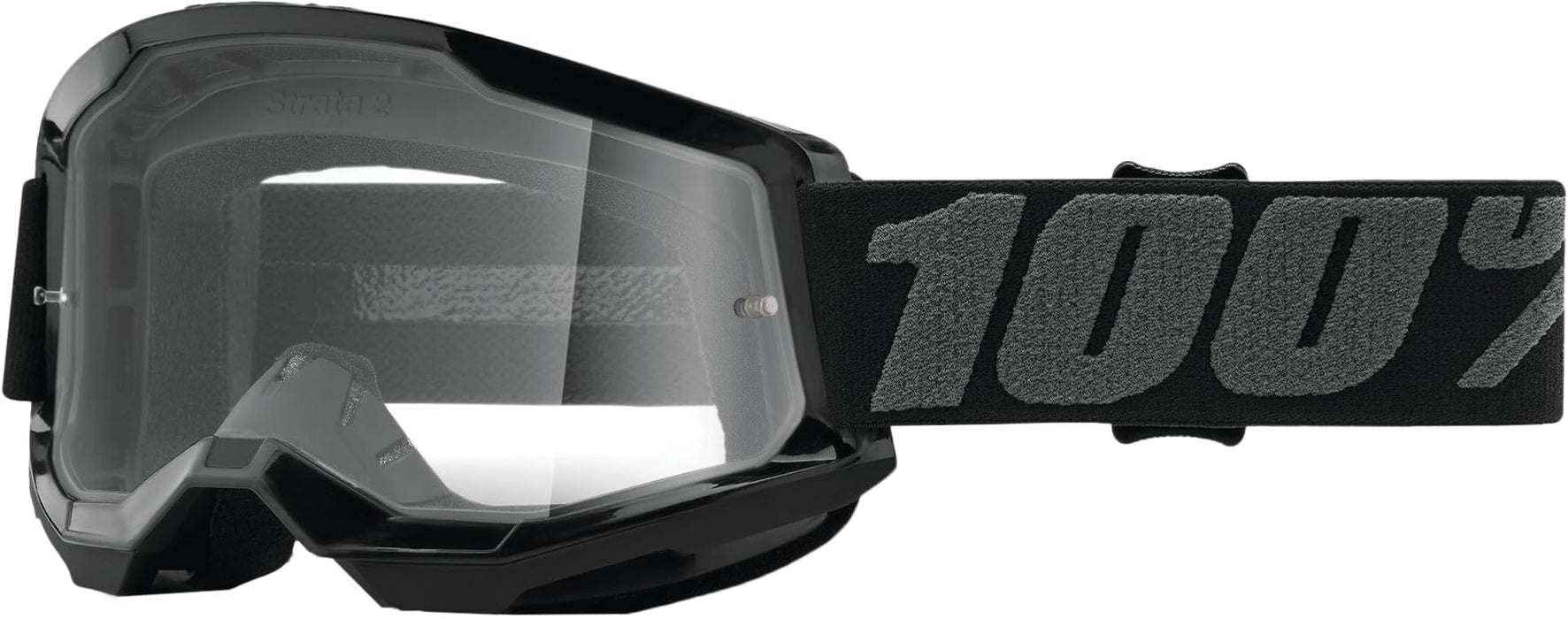 100% Strata 2 Motocross & Mountain Bike Goggles - MX and MTB Racing Protective Eyewear (Black - Clear Lens)