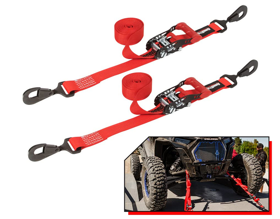 Speedstrap 1.5" X 10' Ratchet Tie-Down With Built-In Axle Strap. Ideal For Securing Utv'S, Side-By-Side (Sxs), Atv'S & Lightweight Vehicles Red (2 Pack) 15223-2