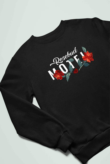 Men's Rosebud Motel Crewneck Long Sleeve Sweatshirt Funny Design Pullover Black Medium