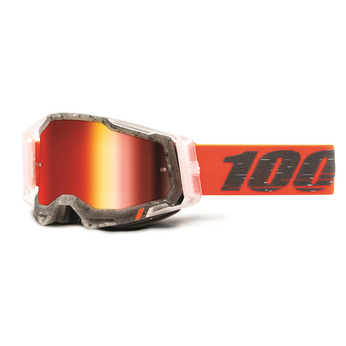 100% Racecraft 2 Mountain Bike & Motocross Goggles - MX and MTB Racing Protective Eyewear (Schrute - Mirror Red Lens)