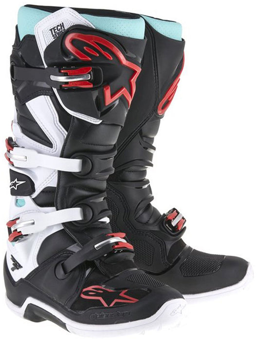 Alpinestars Unisex-Adult Tech 7 Boots (Black/Turquoise/White/Red, Size 5)