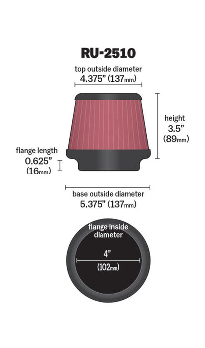 K&N Universal 4 Inch Filter RU-2510