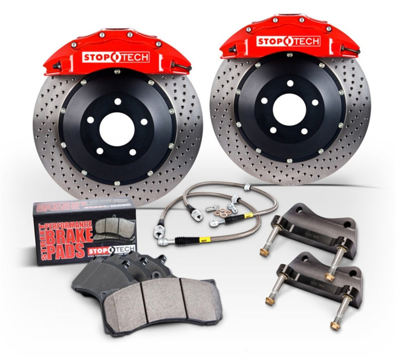 StopTech 15 Audi S3 / 15 VW Golf R Front BBK w/ Red ST-60 Caliper Zinc Slotted 355X32 2pc Rotor 83.896.6700.73