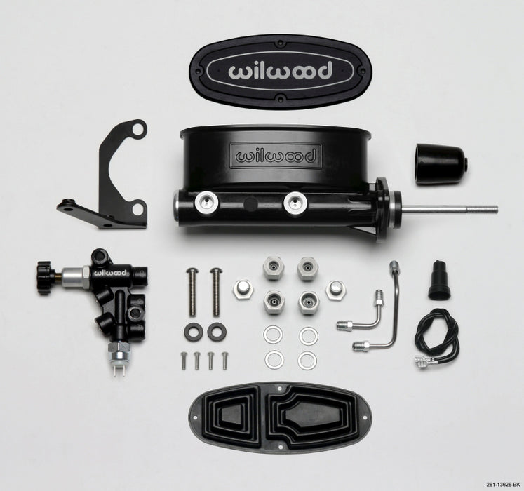 Wilwood HV Tandem M/C Kit w L/H Bracket & Prop Valve 15/16in Bore Black-W/Pushrod 261-13626-BK