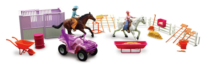 New Ray Toys Valley Ranch Set with Pink ATV, Figurines and Horses SS-37105B