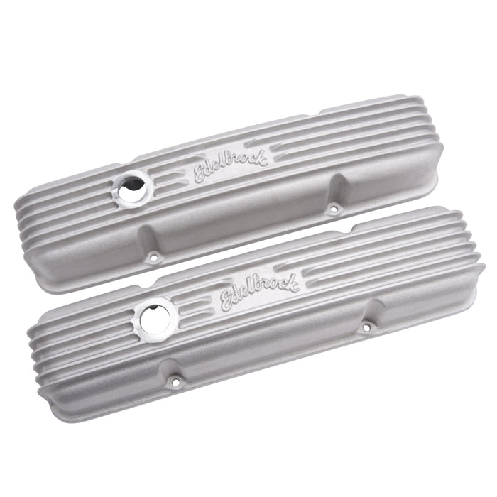 Edelbrock Valve Cover Classic Series Chevrolet 1959-1986 262-400 CI V8 w/ Breather Holes Satin 41439