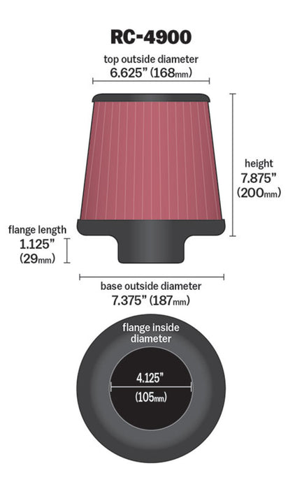 K&N Universal Air Filter Round Tapered 7.375in Base OD / 6.625in Top OD / 7.875in Height RC-4900