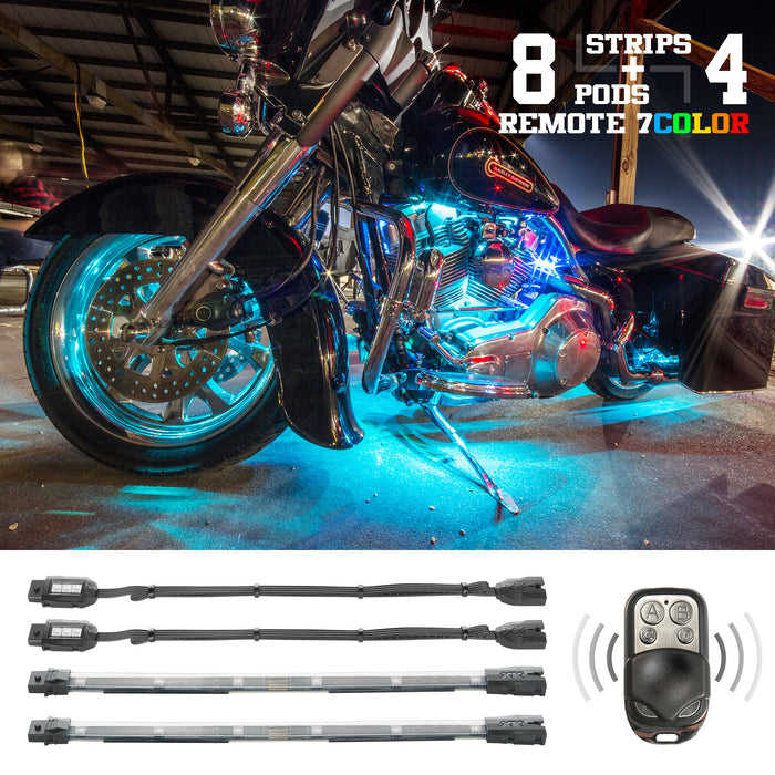 XKGLOW 7 Color Remote Control Motorcycle LED Light Kit, 12Pc