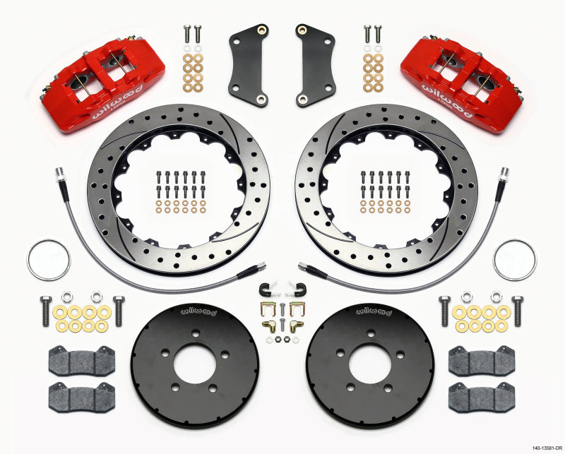 Wilwood Dynapro 6 Front Hat Kit 12.88in Drilled Red 2005-Up Mazda 3 w/ Lines 140-13581-DR
