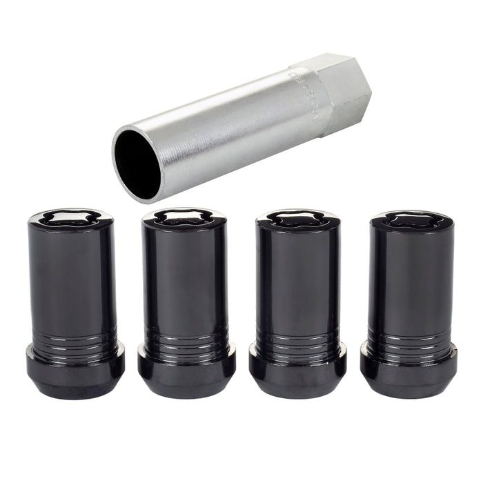 McGard Wheel Lock Nut Set 4pk. (Tuner / Cone Seat) M14X1.5 / 22mm Hex / 1.648in. Length Black 25116