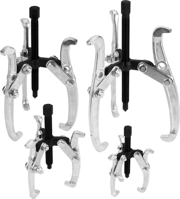 Performance Tool W134DB 3 Jaw Gear Puller Set, 4-Piece Set (Sizes: 3, 4, 6 and 8-Inch), with Reversible Design for Vehicle Maintenance and Repair, Drop-Forged Steel, Chrome Plating