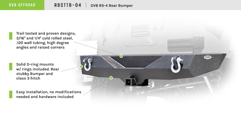 DV8 Offroad 07-18 compatible with Jeep Wrangler JK Steel Mid Length Rear Bumper RBSTTB-04