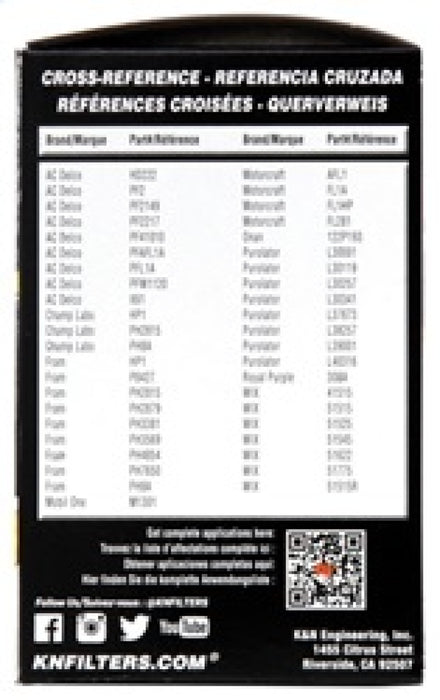 K&N Oil Filter OIL FILTER; AUTOMOTIVE HP-3001