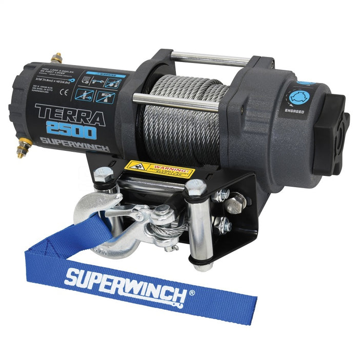 Superwinch 2500 LBS 12V DC 3/16in x 40ft Steel Rope Terra 2500 Winch Gray Wrinkle 1125260