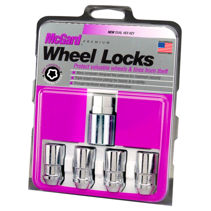 McGard Wheel Lock Nut Set 4pk. (Cone Seat) 1/2-20 / 3/4 & 13/16 Dual Hex / 1.66in. Length Chrome 24198