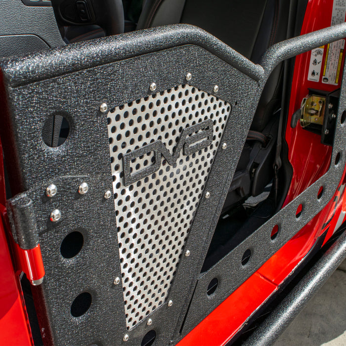 DV8 Offroad compatible with Jeep 18+ Wrangler JL / 20+ Gladiator JT Front Rock Doors w/ Perforated Aluminum Mesh RDJL-01F