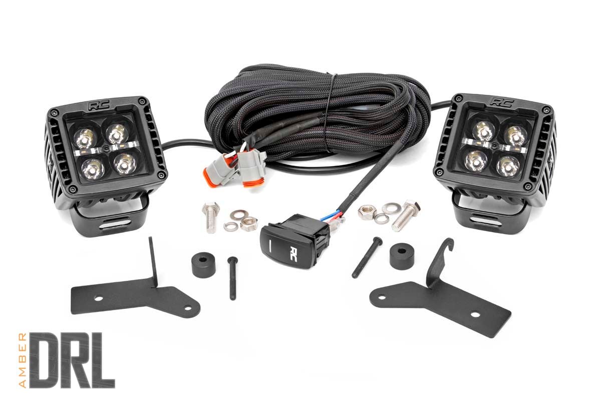 Rough Country Fits Jeep 2-Inch Led Lower Windshield Kit (18-21 Wrangler Jl, 20-21 Gladiator Jt Black-Series W/ Amber Drl) 70052DRLA