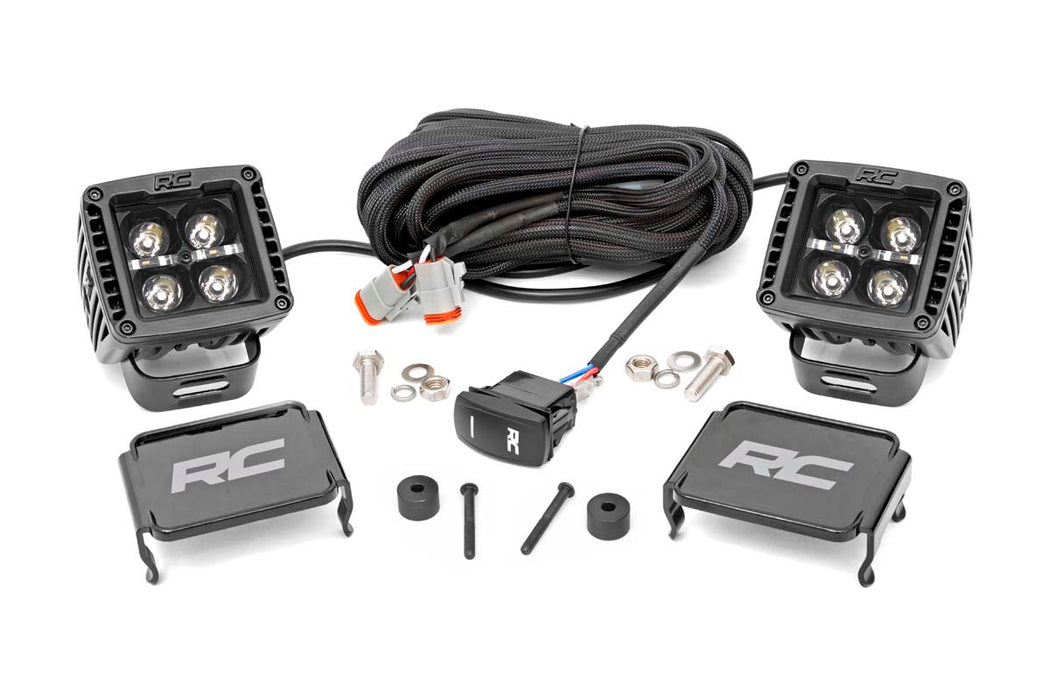 Rough Country compatible with Jeep 2-Inch Led Cube Easy-Mount Kit Black Series W/ Amber Drl (18-21 Wrangler Jl 20-21 Gladiator) 70060